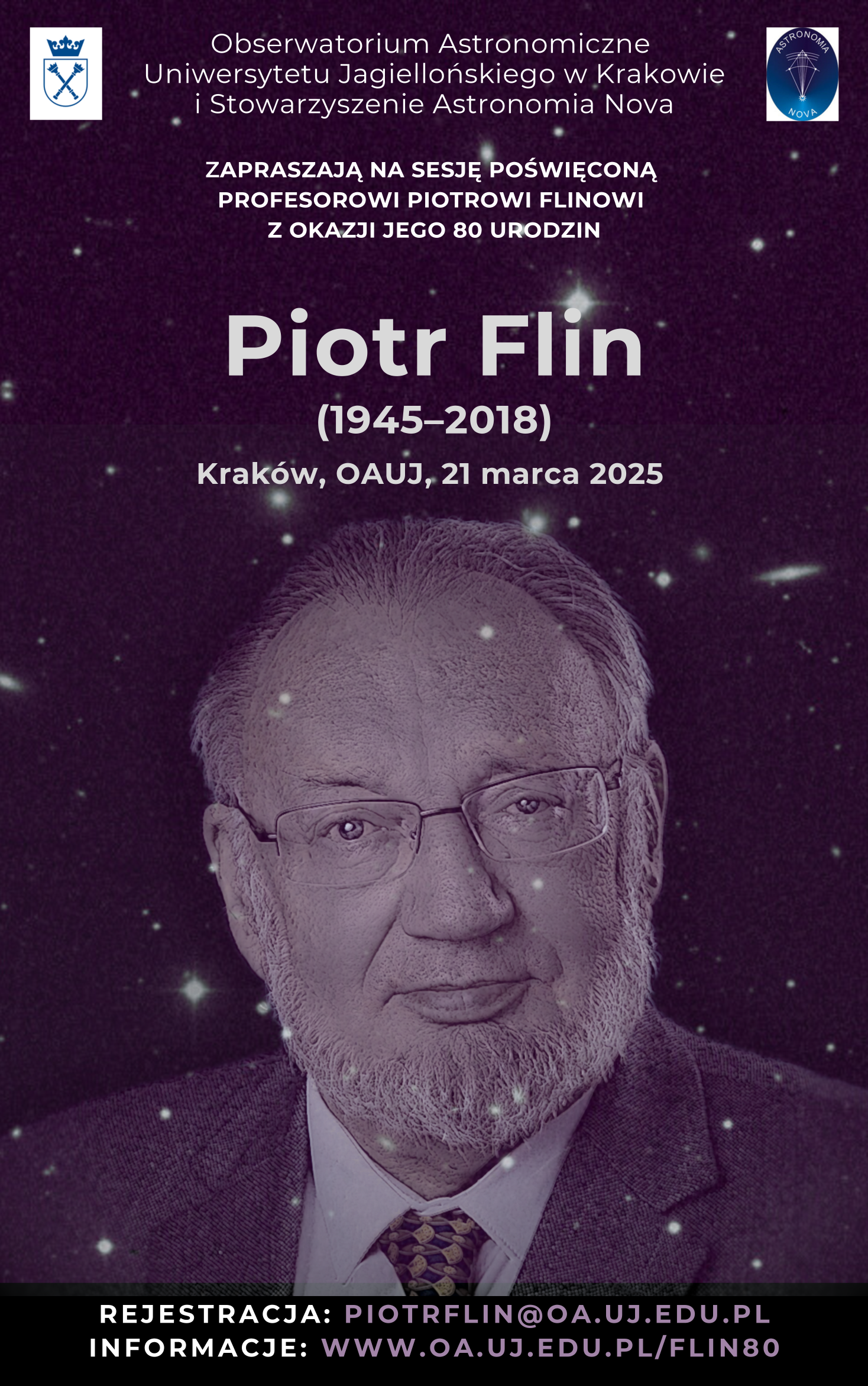 Plakat sesji naukowej Piotr Flin (1945-2018), Kraków 21 III 2025